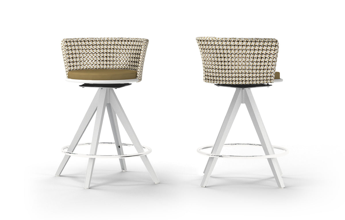 Daisy Mae Swivel Bar Chair by Mamagreen - Performance Textiles (Grade A), White Sand Aluminum.