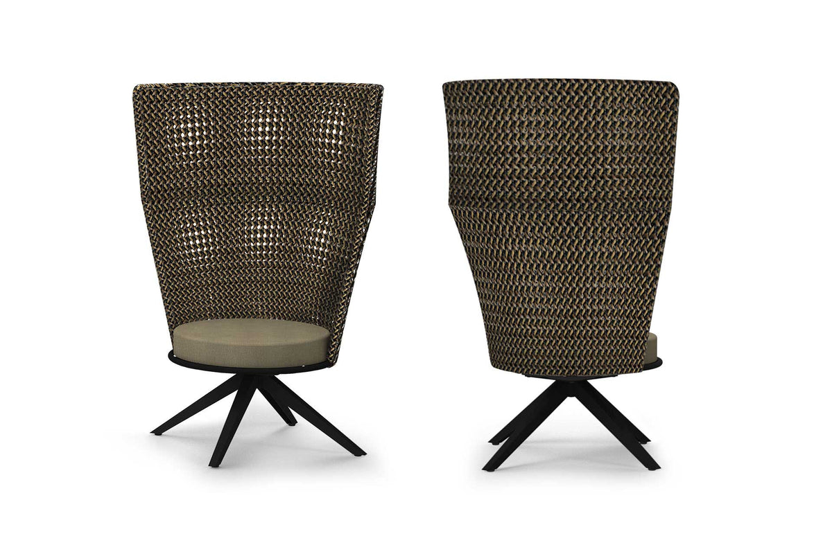 Daisy Mae Swivel Lounge Chair High Back by Mamagreen - Performance Textiles (Grade A), Black Sand Aluminum.