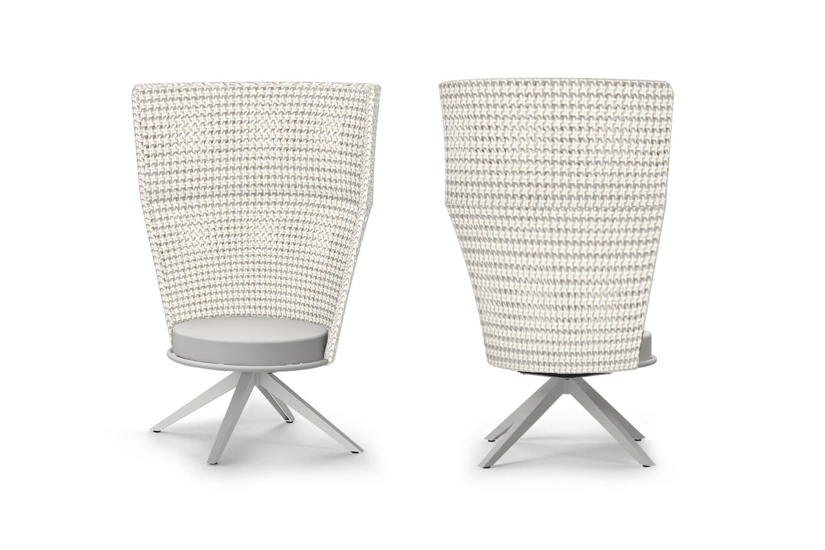 Daisy Mae Swivel Lounge Chair High Back by Mamagreen - Performance Textiles (Grade A), White Sand Aluminum.