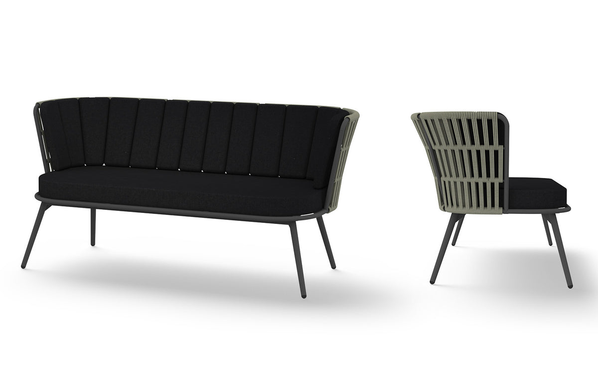 Daisy Rae Chat 2-Seater (Alu Legs) by Mamagreen - Performance Textiles (Grade A), Black Sand Teakminum.