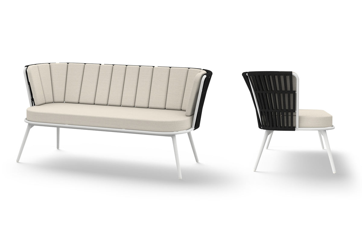 Daisy Rae Chat 2-Seater (Alu Legs) by Mamagreen - Performance Textiles (Grade A), White Sand Teakminum.
