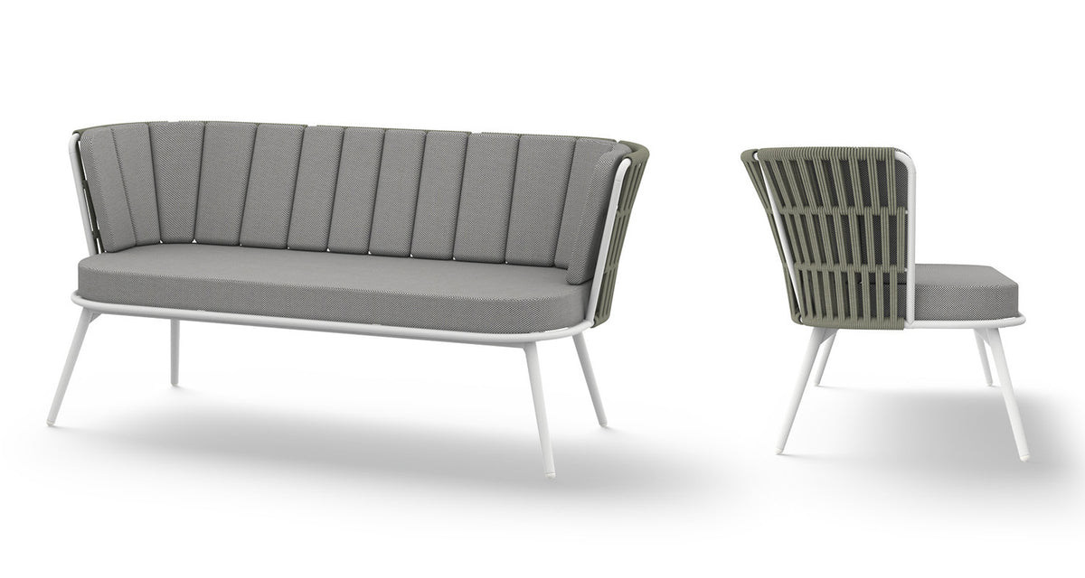 Daisy Rae Chat 2-Seater (Alu Legs) by Mamagreen, showing front view of daisy rae chat 2-seater (alu legs).