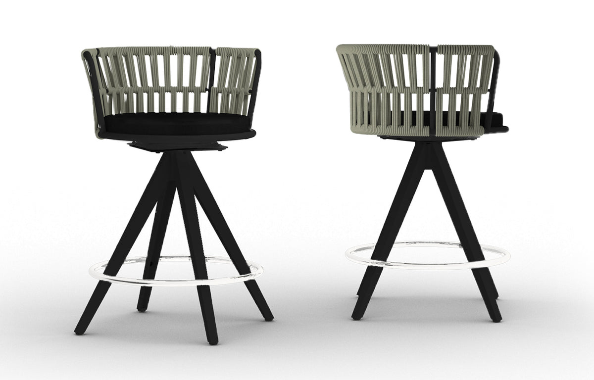 Daisy Rae Swivel Counter Chair by Mamagreen - Performance Textiles (Grade A), Black Sand Teakminum.