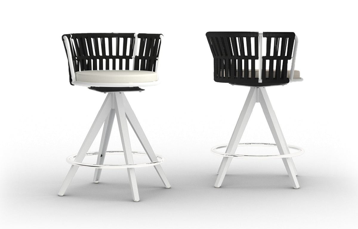 Daisy Rae Swivel Counter Chair by Mamagreen - Performance Textiles (Grade A), White Sand Teakminum.