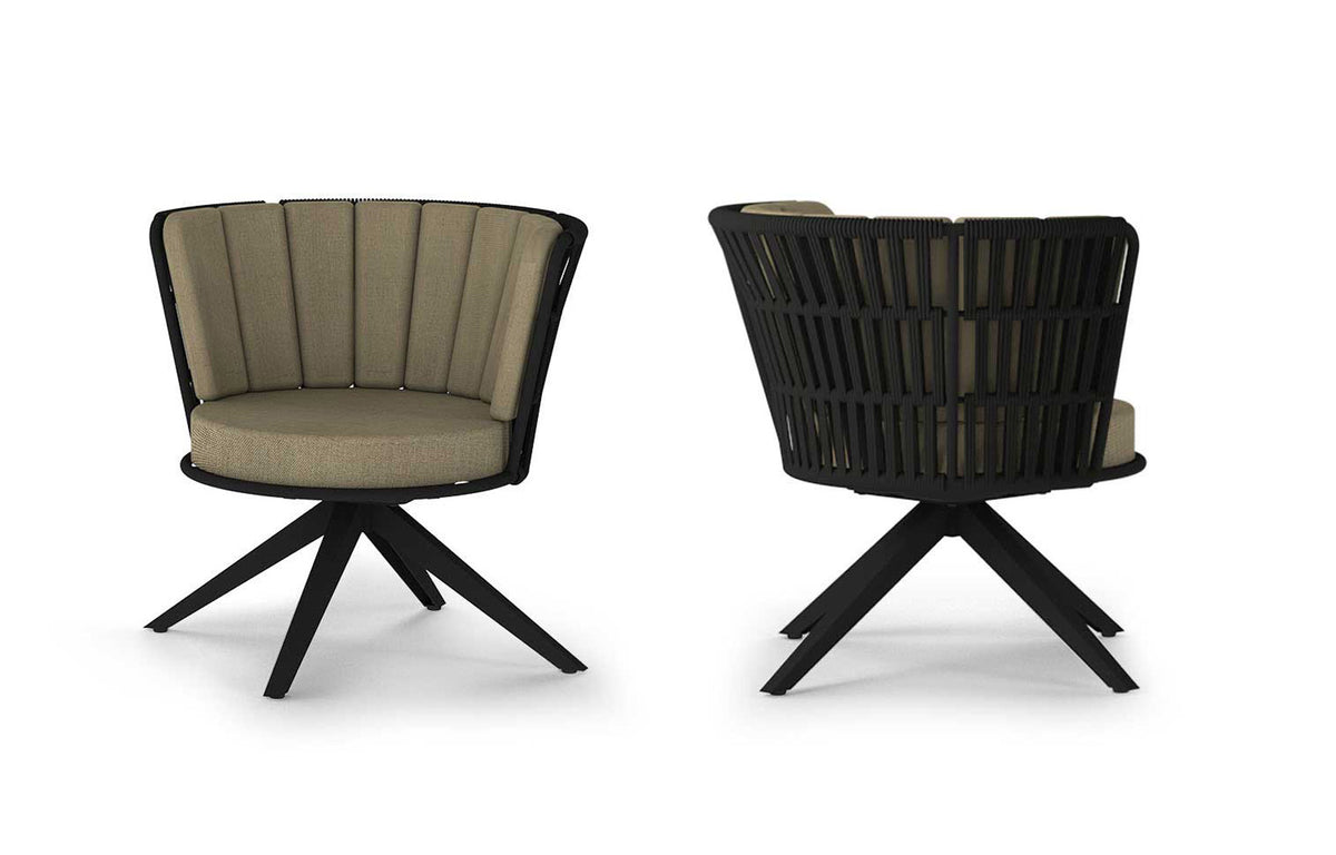 Daisy Rae Swivel Lounge Chair by Mamagreen - Performance Textiles (Grade A), Black Sand Teakminum.
