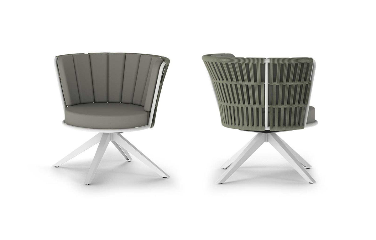 Daisy Rae Swivel Lounge Chair by Mamagreen - Performance Textiles (Grade A), White Sand Teakminum.