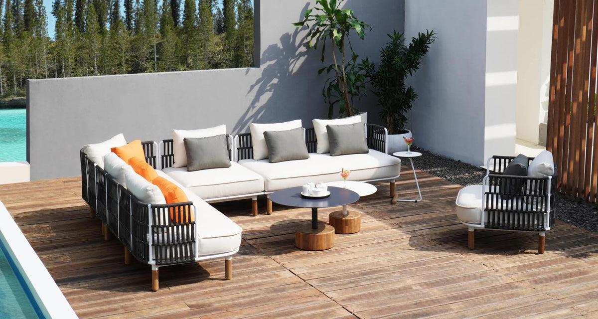Daisy Rae Chat 2-Seater (Teak Legs) by Mamagreen, showing daisy rae chat 2-seater (teak legs) in live shot.