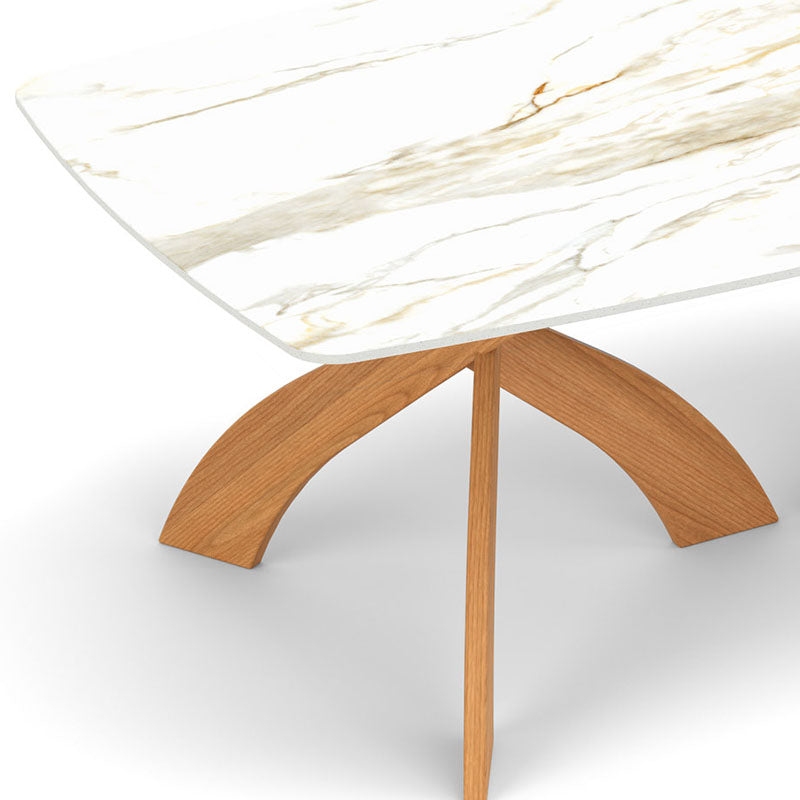 Entwine Sintered Stone Top Boat Shaped Table by Copeland Furniture, showing closeup view of entwine sintered stone top boat shaped table.