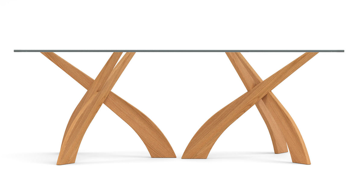 Entwine Glass Top Rectangular Tables by Copeland Furniture, showing front view of entwine glass top rectangular tables.