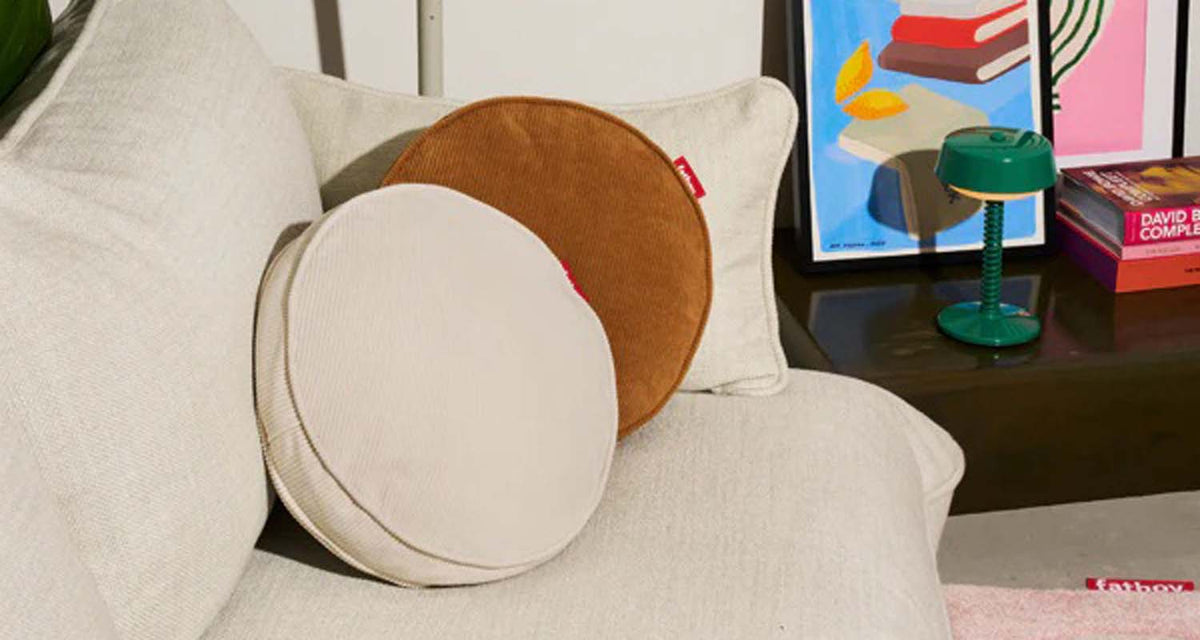 Recycled Cord Pill Pillow by Fatboy, showing recycled cord pill pillow in live shot.