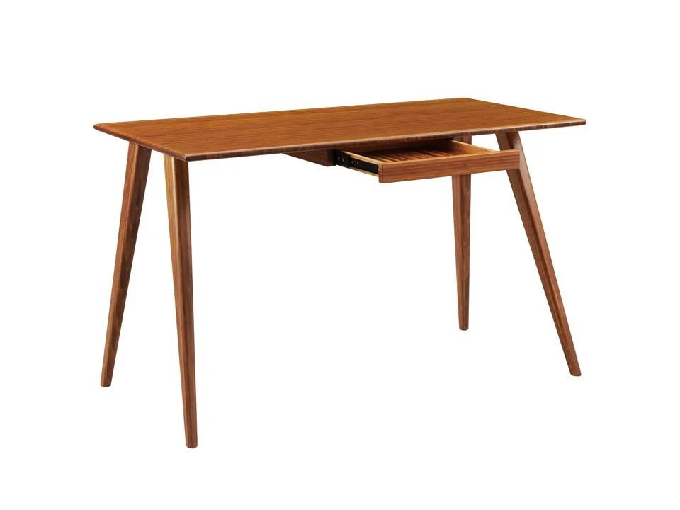 Studio Plus Desk by Greenington, showing angle view of studio plus desk in live amber.
