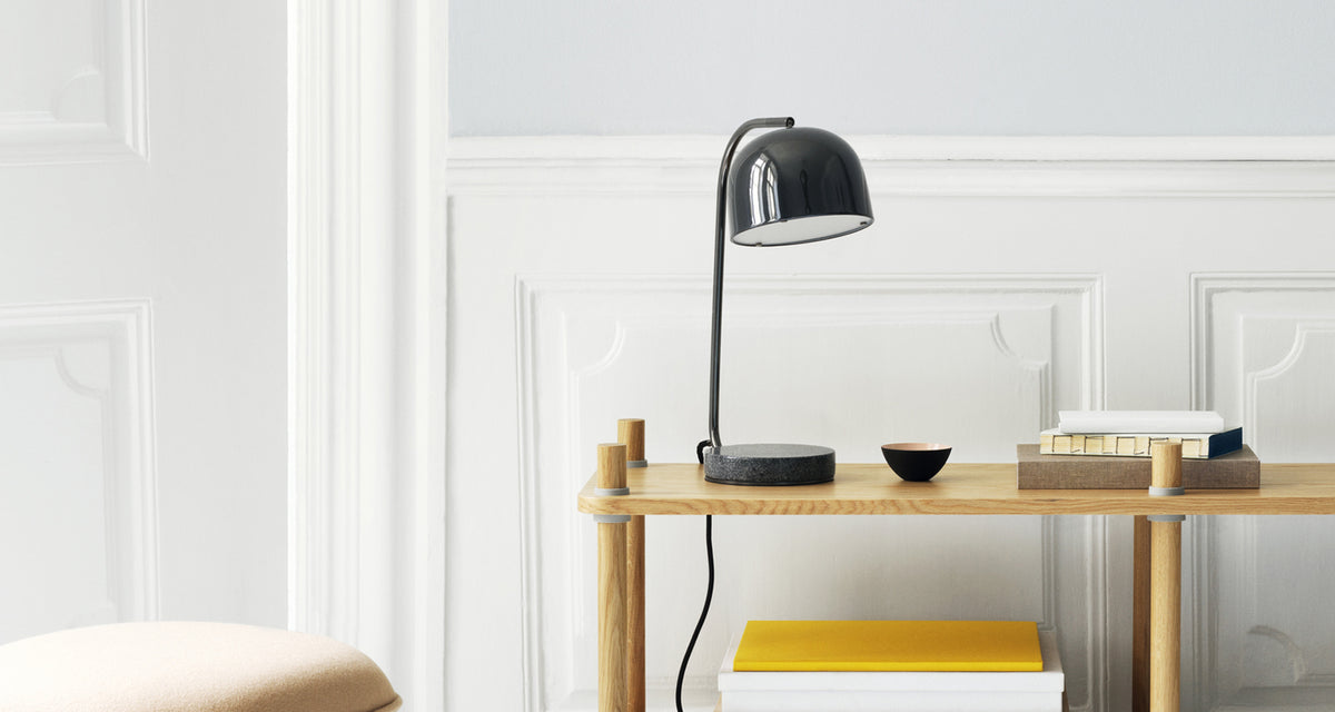 Grant Table Lamp by Normann Copenhagen, showing grant table lamp in live shot.