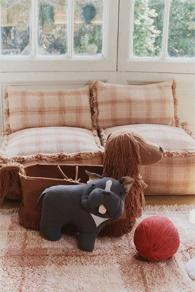 Wouf Handloom Cushion by Lorena Canals, showing wouf handloom cushion in live shot.