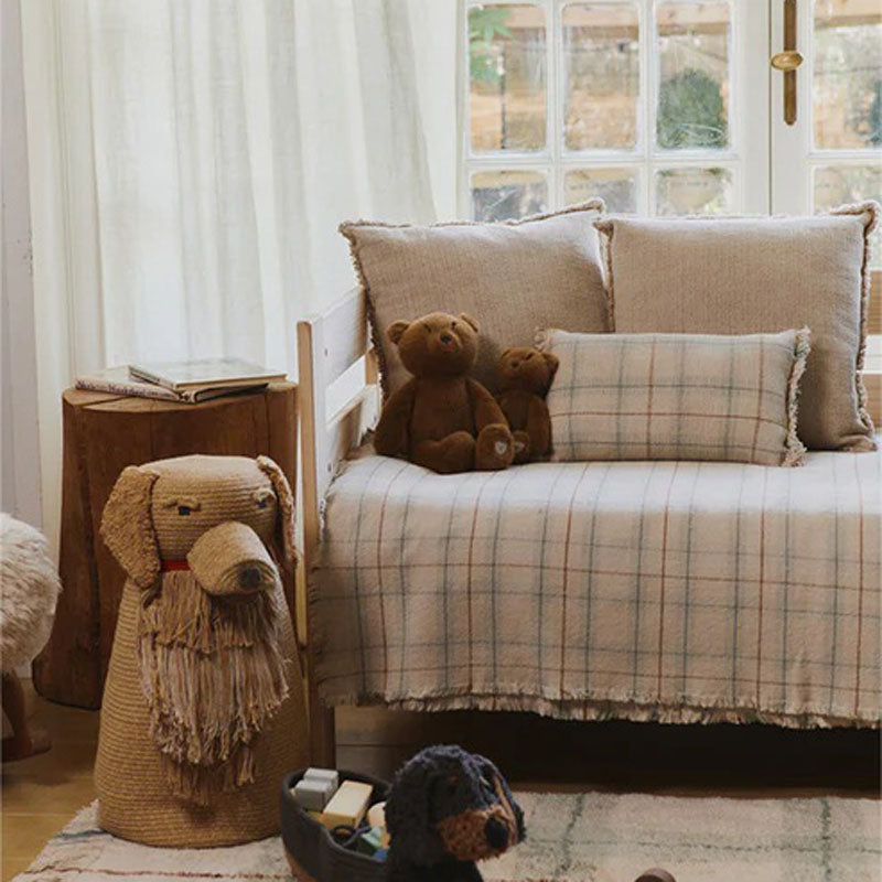Wouf Handloom Cushion by Lorena Canals, showing wouf handloom cushion in live shot.