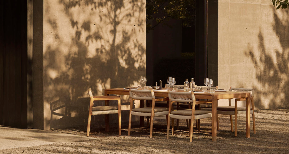 Jack Woven Outdoor Dining Chair by Ethnicraft, showing jack woven outdoor dining chair in live shot.