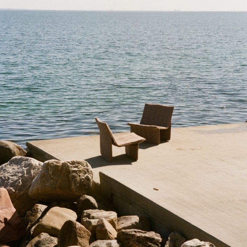 Limit Outdoor Lounge Chair by Normann Copenhagen, showing limit outdoor lounge chair in live shot.