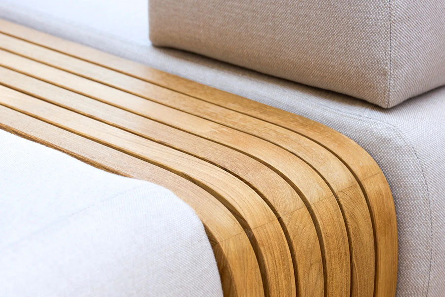 Mellow Configuration by Cane-Line, showing closeup view of mellow configuration sofa in live shot.