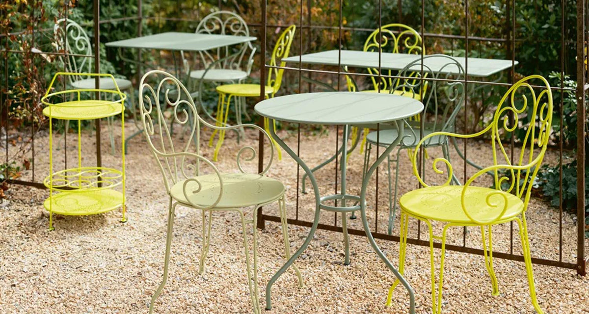 Montmartre Chair by Fermob, showing montmartre chair in live shot.