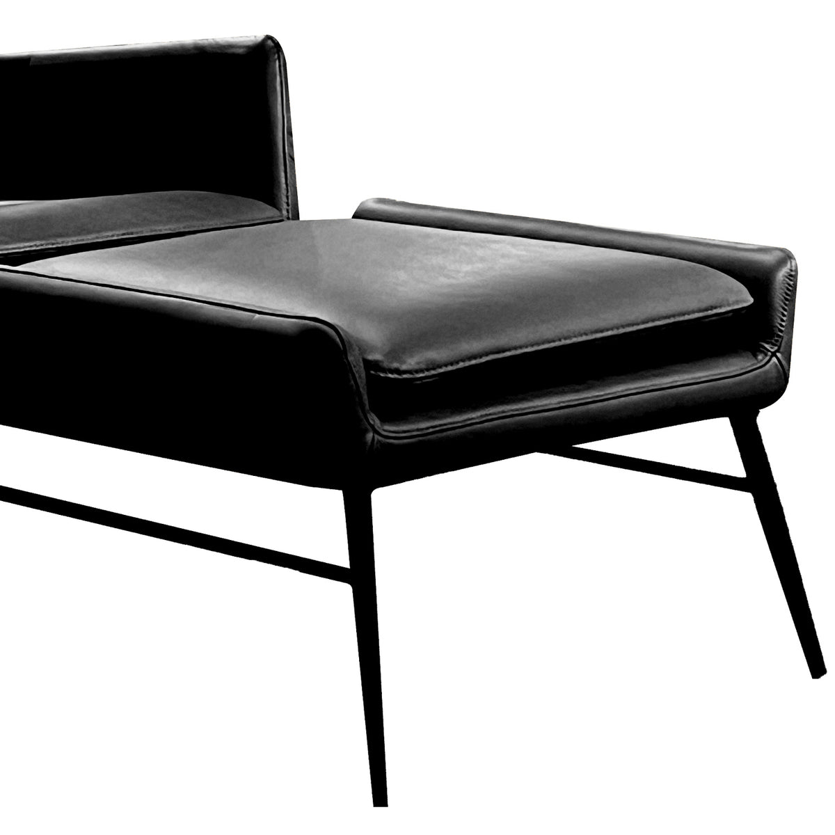Morisson Ottoman by Mobital, showing closeup view of morisson ottoman with chair.