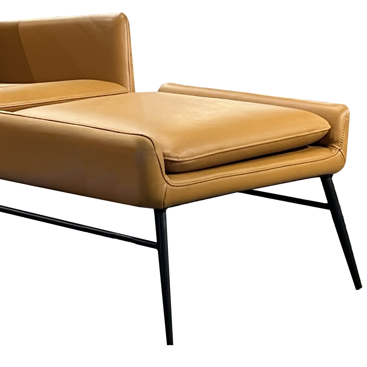Morisson Ottoman by Mobital, showing closeup view of morisson ottoman with chair.