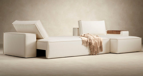 Newilla Sofa Bed With Lounger with Wide Arms by Innovation, showing newilla sofa bed with lounger with wide arms in live shot.