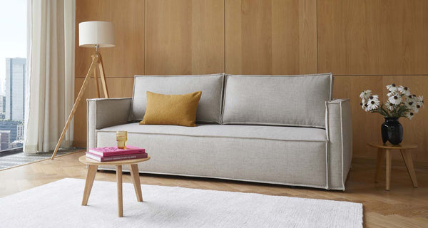 Newilla Sofa Bed with Slim Arms by Innovation, showing newilla sofa bed with slim arms in live shot.