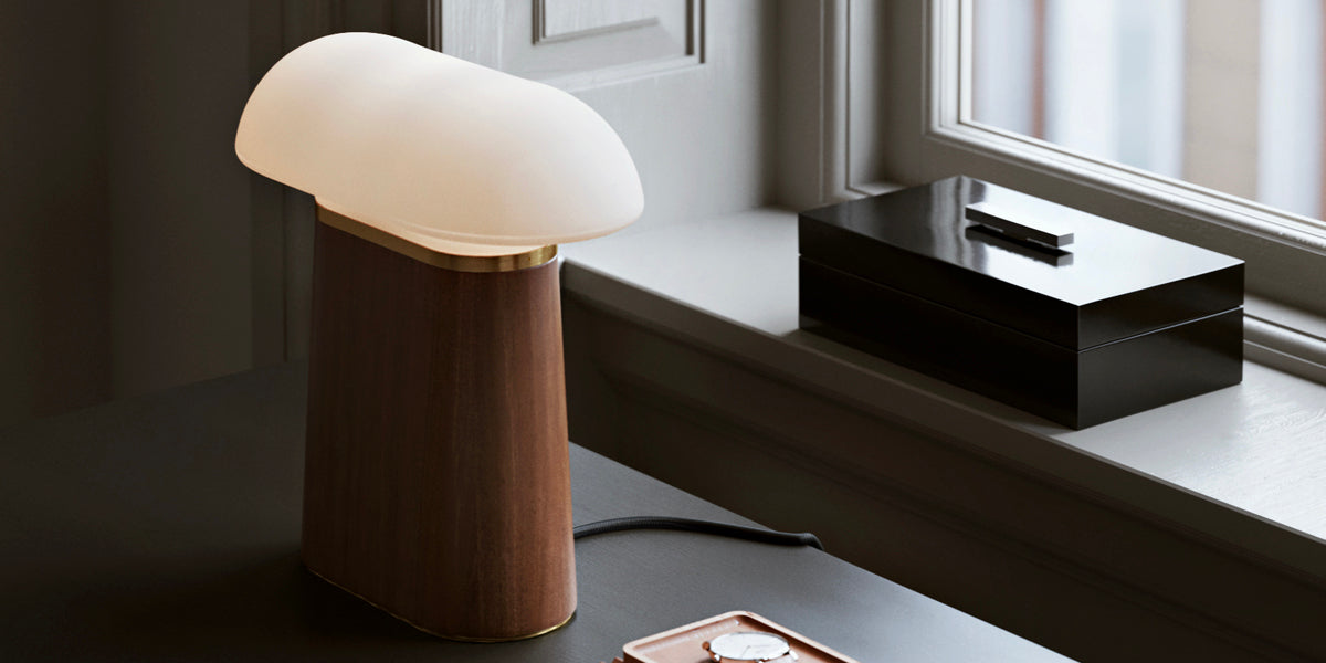 Nova Table Lamp by Woud, showing nova table lamp in live shot.