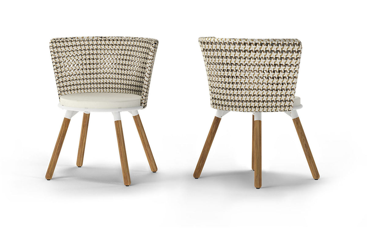 Daisy Mae Dining Chair (Teak Legs) by Mamagreen - Performance Textiles (Grade A), White Sand Aluminum.