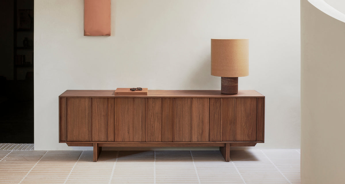 Pillar Sideboard by Ethnicraft, showing pillar sideboard in live shot.