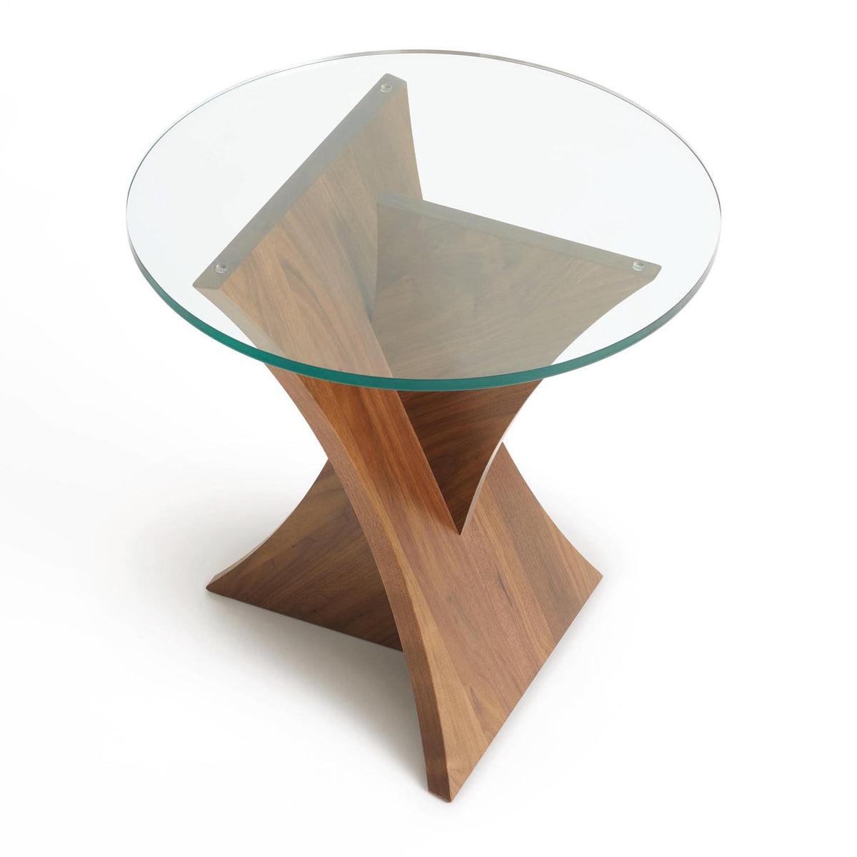 Planes Round Glass Top End Table by Copeland Furniture, showing top view of planes round glass top end table.