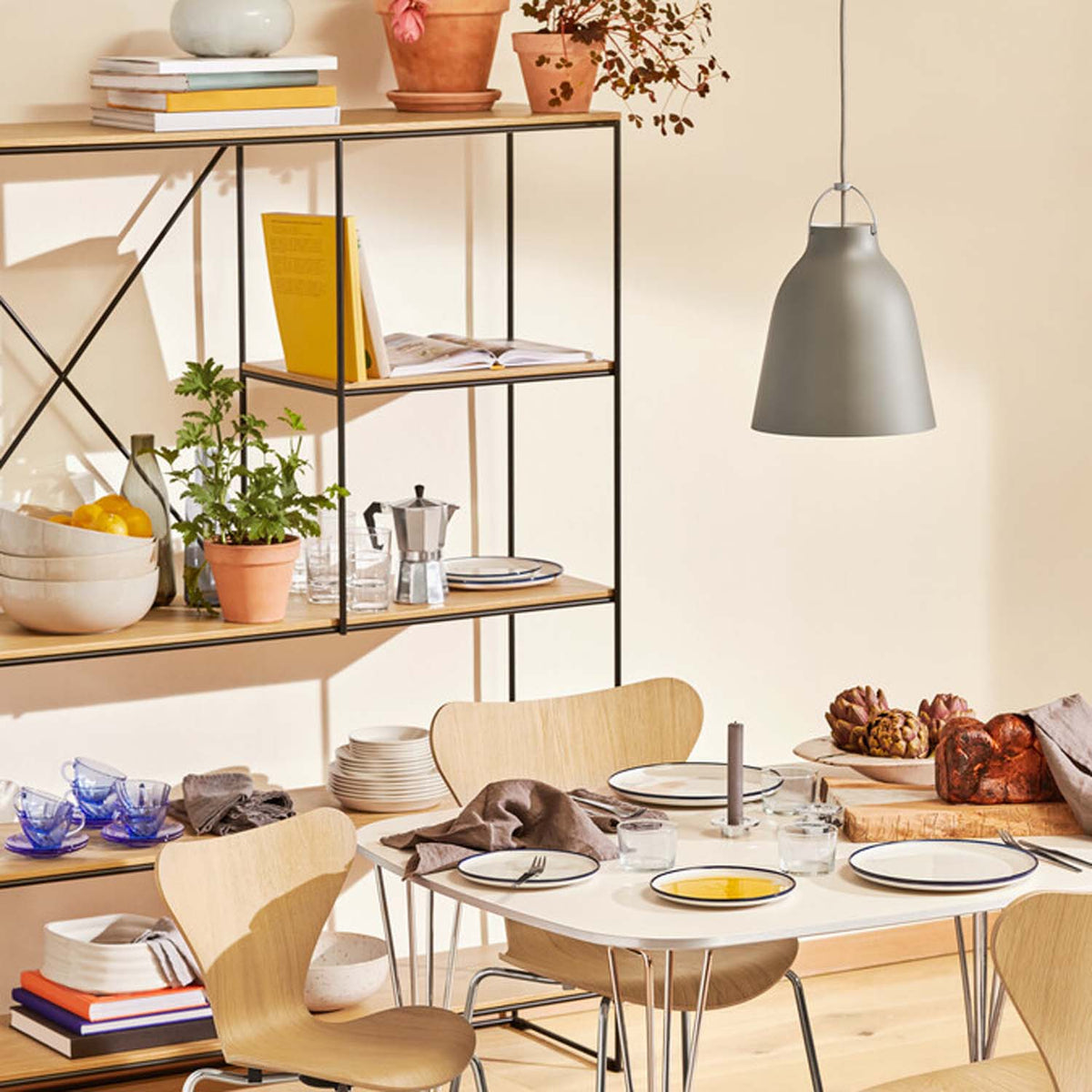 Planner Shelving by Fritz Hansen, showing planner shelving in live shot.