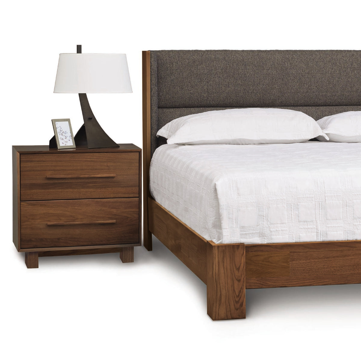 Sloane Bed With Legs For Mattress Only - King by Copeland Furniture, showing sloane bed with legs for mattress only - King with nightstand.