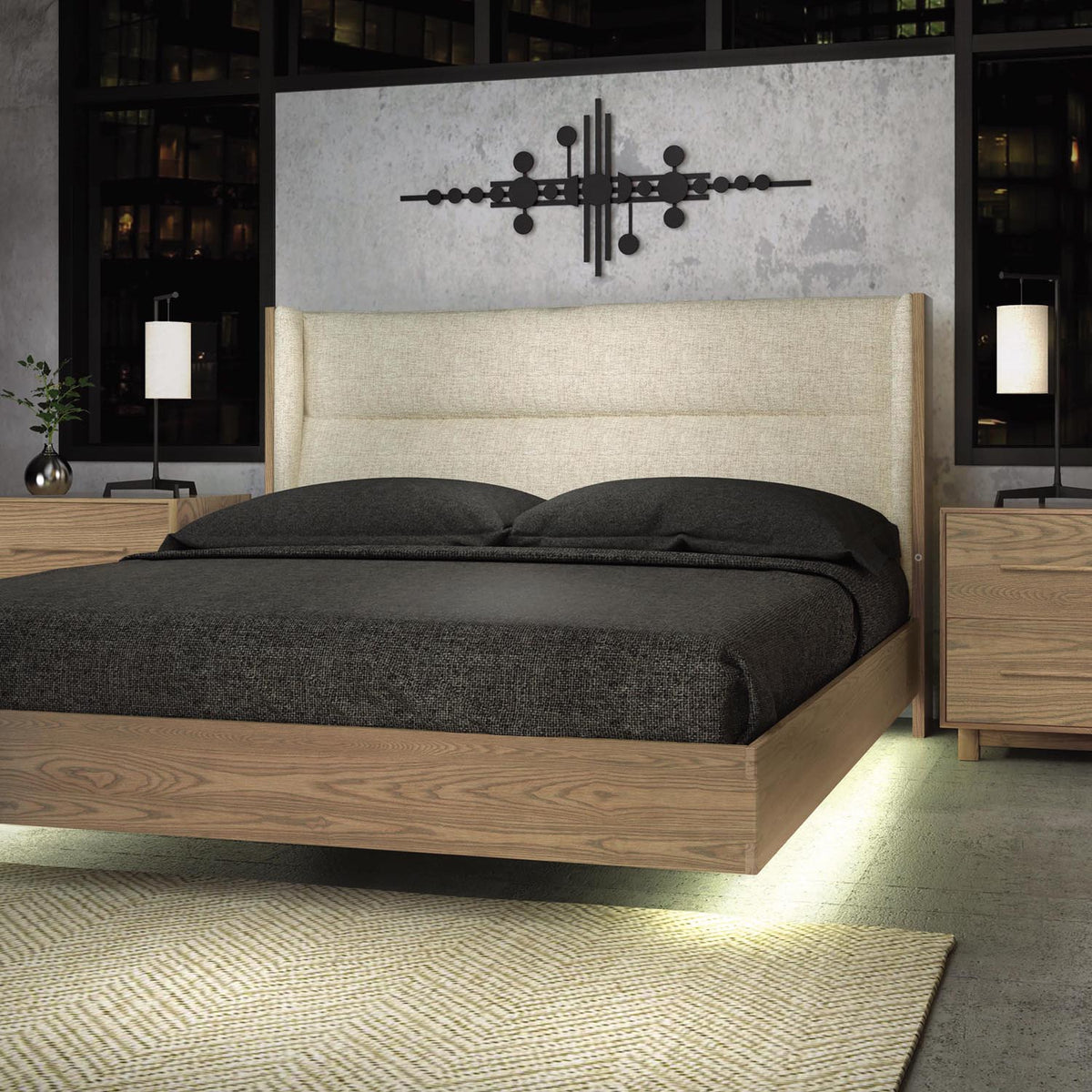 Sloane Floating Bed Upholstered Headboard - King by Copeland Furniture, showing sloane floating bed upholstered headboard - King in live shot.