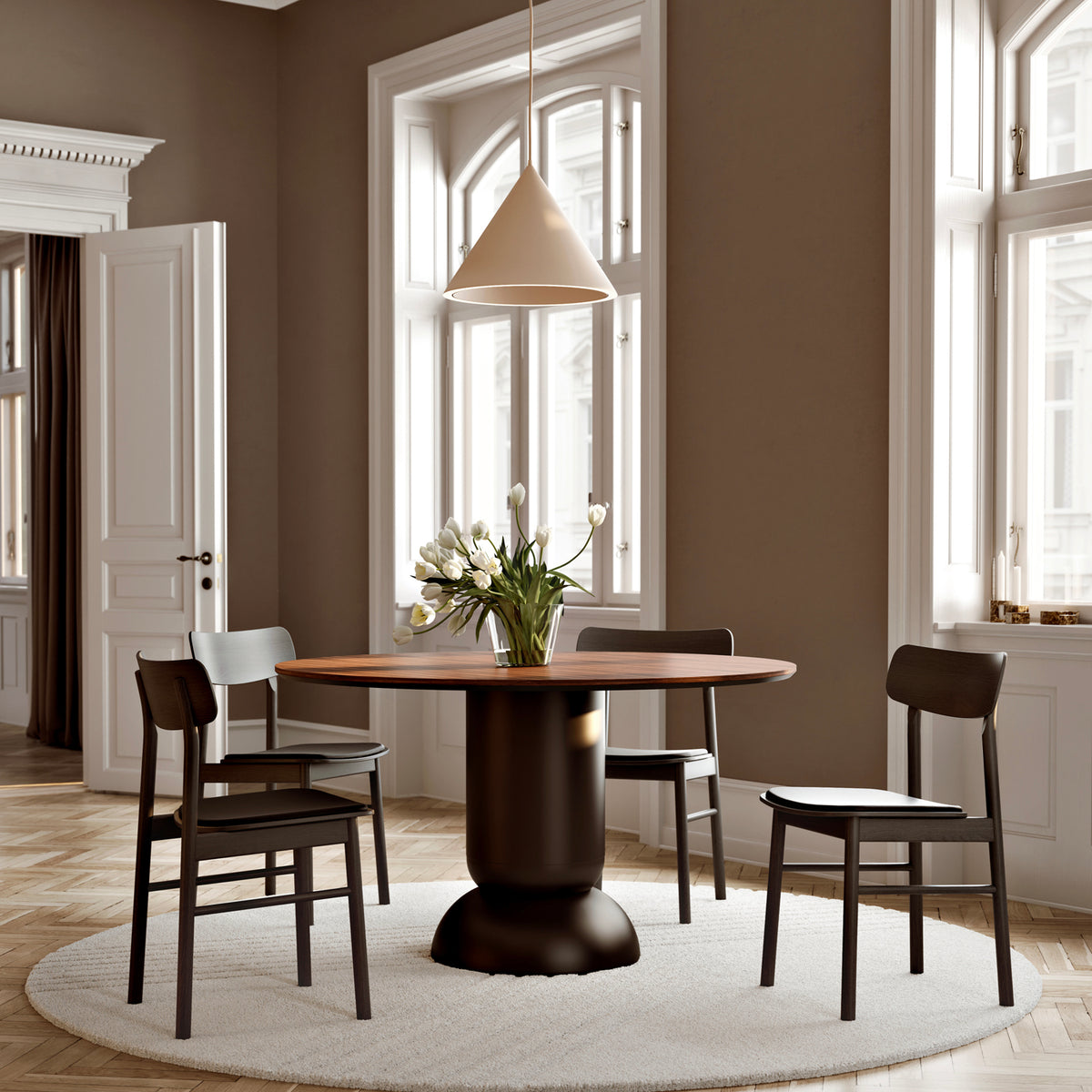 Soma Dining Chair by Woud, showing soma dining chair in live shot.