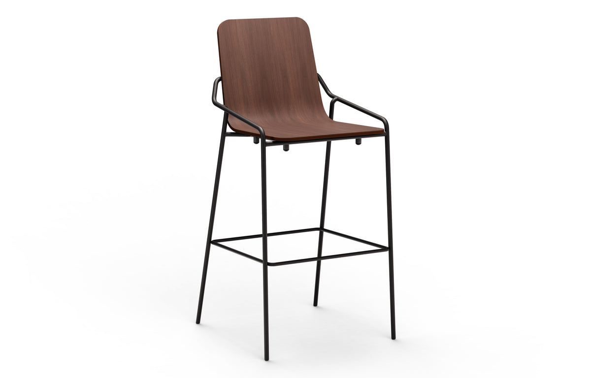Dupont Stools by B&T - Walnut Wood + Black RAL Steel Frame.