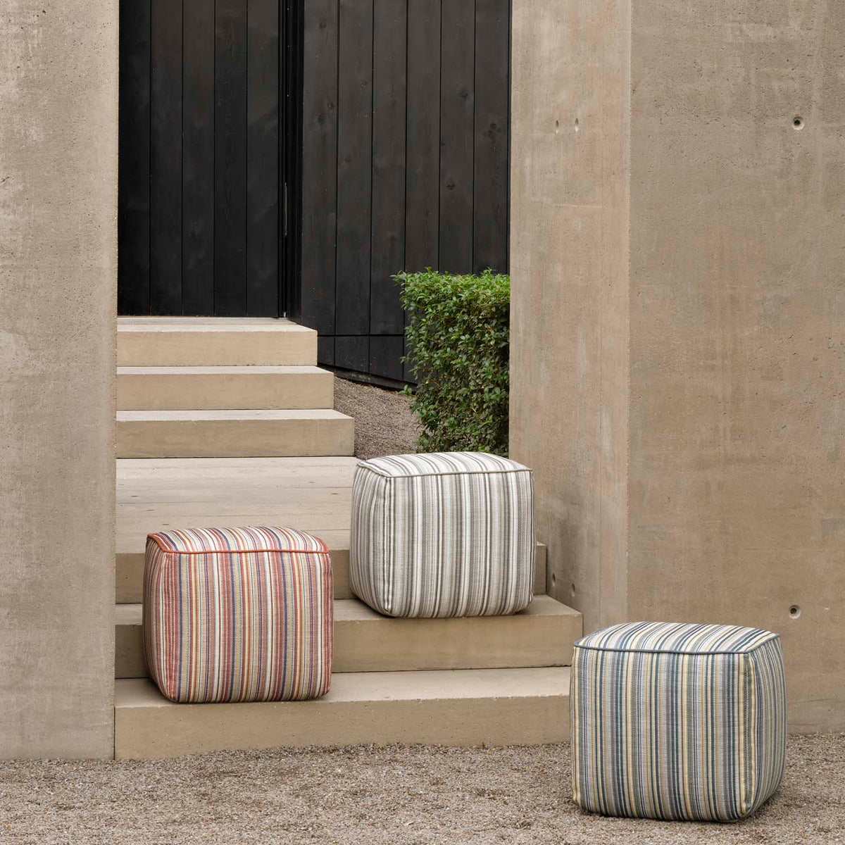 Zahara Outdoor Pouf by Ethnicraft, showing zahara outdoor pouf in the live shot.
