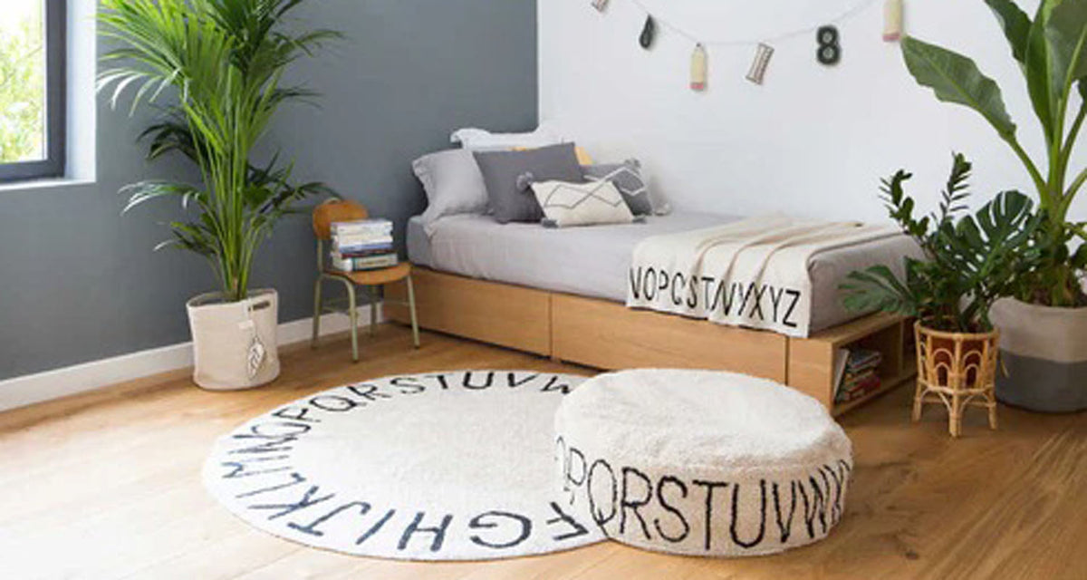 ABC Pouf Natural Black by Lorena Canals, showing abc pouf natural black in live shot.