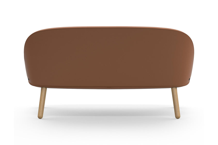 Ace Sofa by Normann Copenhagen, showing back view of ace sofa in lacquered oak wood/ultra leathers.