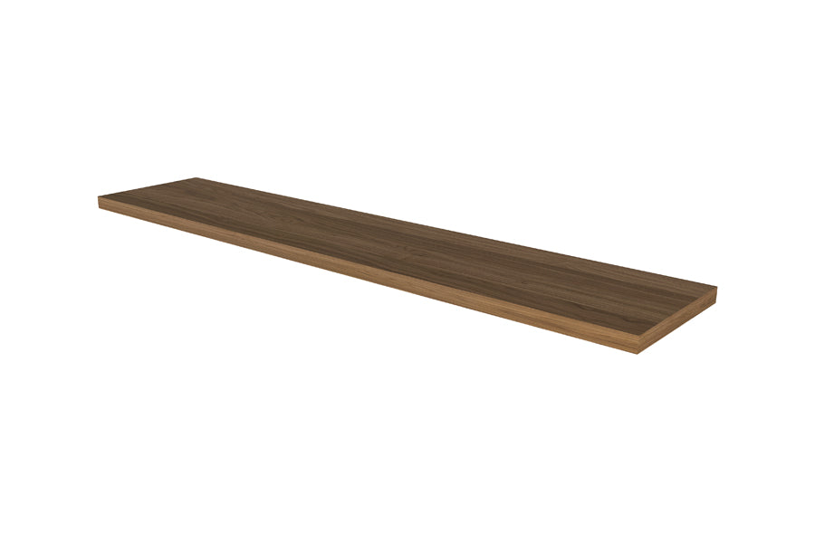 Adams Shelf Bundle (Brackets + Shelf board) by Tronk Design, showing angle view of shelf board in walnut wood for adams shelf bundle (brackets + shelf board).