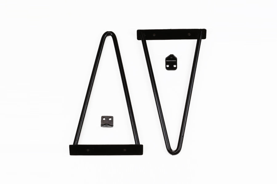 Adams Shelf Bundle (Brackets + Shelf board) by Tronk Design, showing brackets in black powder coated steel for adams shelf bundle (brackets + shelf board).