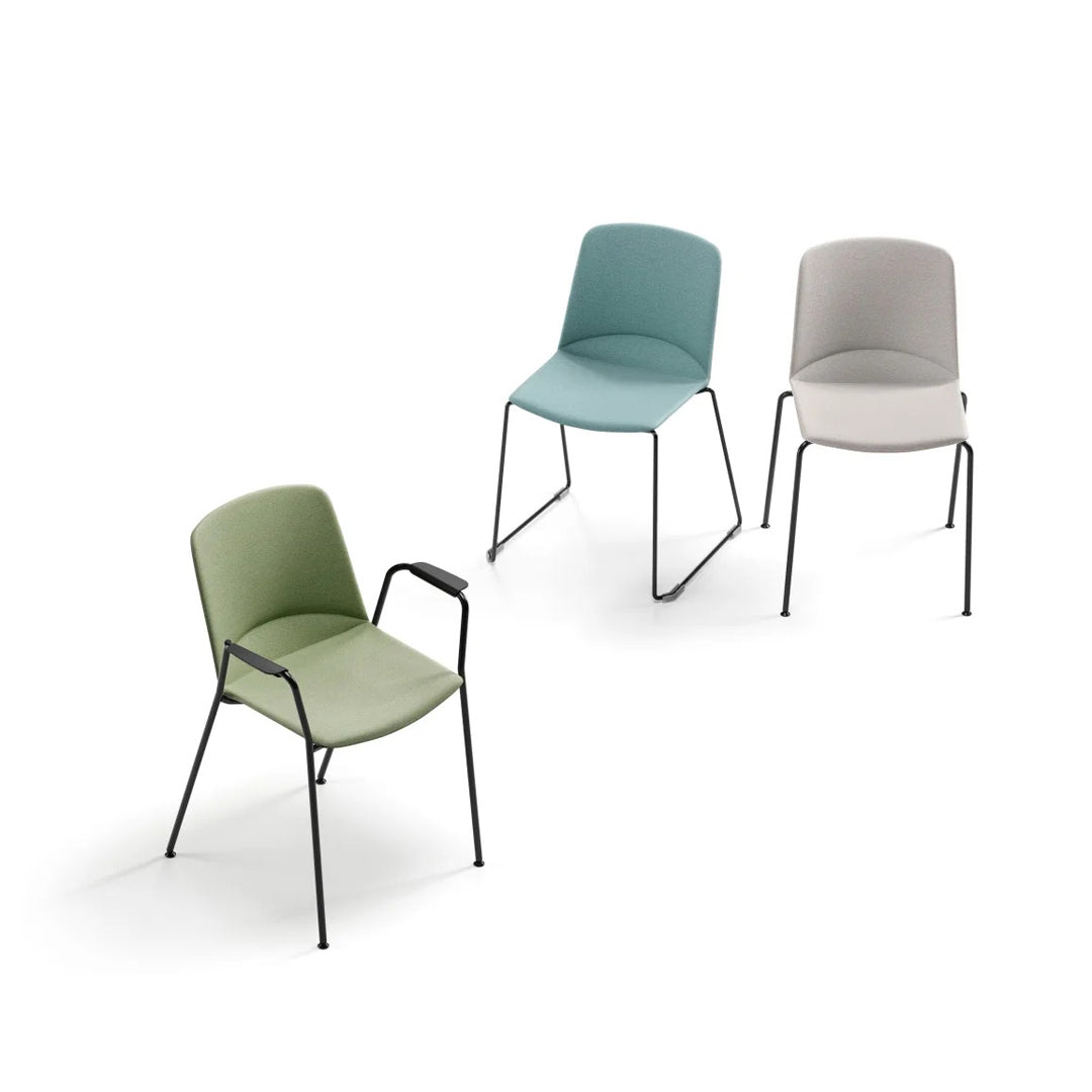 Adapta Stacking Chair by Kollektiff, showing different angle view of adapta stacking chairs in black metallic finish.