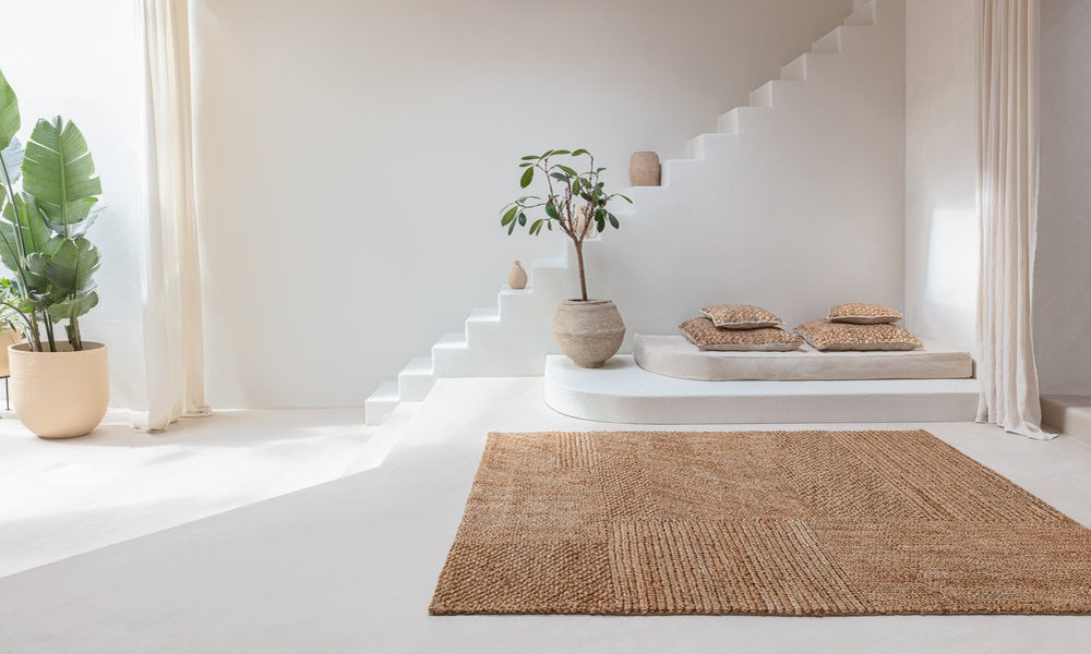 Aerial 266.001.110 Hand Woven Rug by Ligne Pure, showing aerial 266.001.110 hand woven rug in live shot.