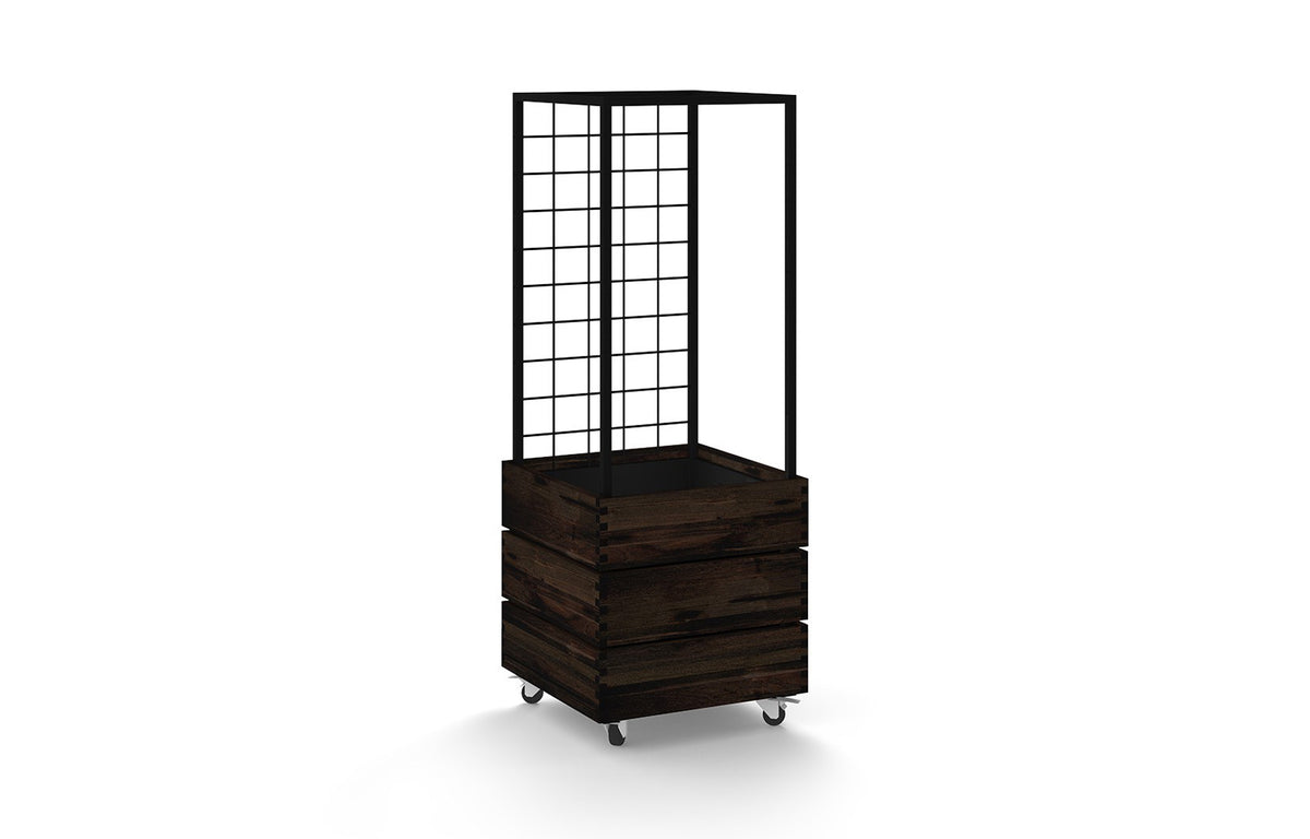 Aiko Planter by Mamagreen - Square, Espresso Teak Wood, Black Aluminum.
