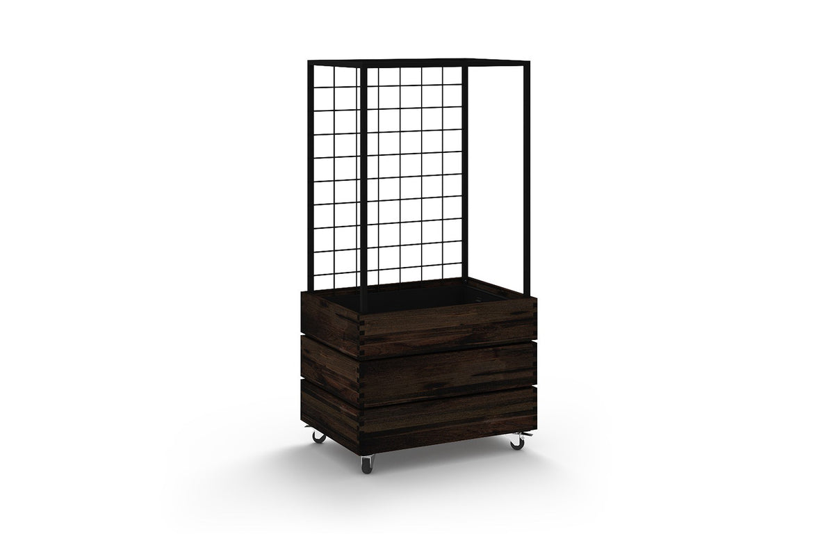 Aiko Planter by Mamagreen - Rectangular, Espresso Teak Wood, Black Aluminum.