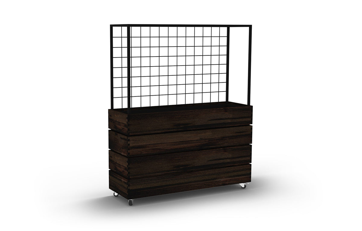 Aiko Planter Divider by Mamagreen - Espresso Teak Wood, Black Aluminum.