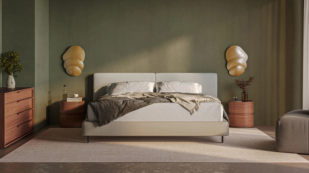 Alden Nightstand by Viesso, showing alden nightstands in live shot.