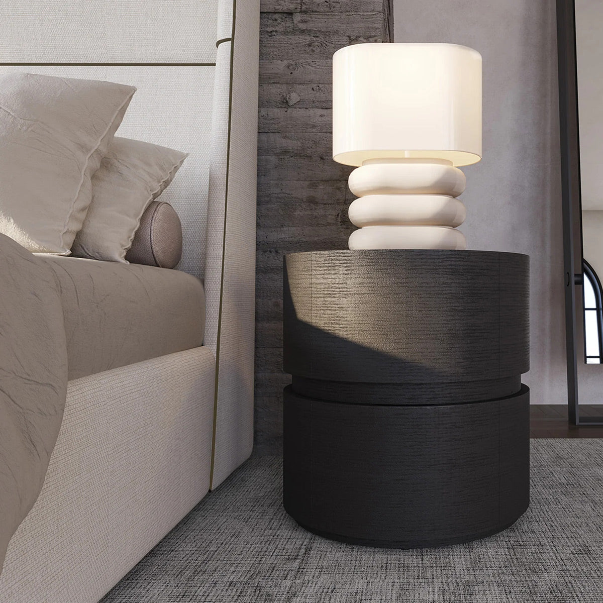 Alden Nightstand by Viesso, showing alden nightstand in live shot.