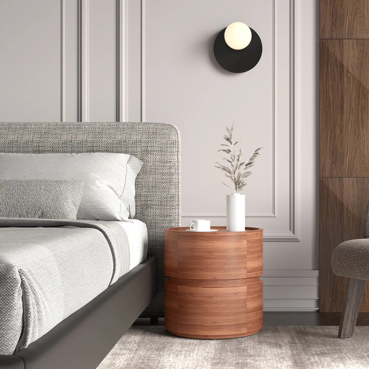 Alden Nightstand by Viesso, showing alden nightstand in live shot.