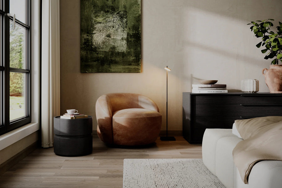 Alden Nightstand by Viesso, showing alden nightstand in live shot.