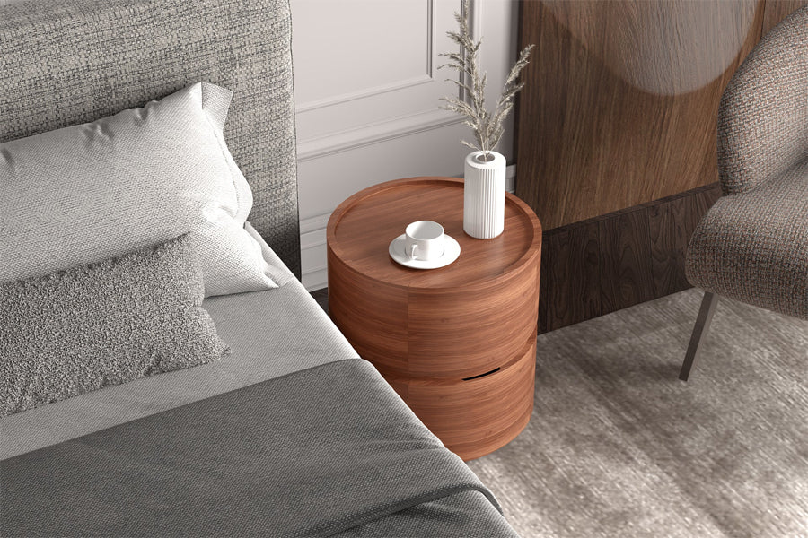 Alden Nightstand by Viesso, showing alden nightstand in live shot.